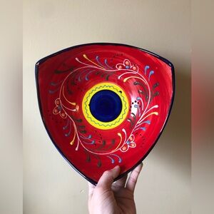 Hand Painted Ceramica Anoru Spain Art Pottery Bowl Set 10”x9” Blue +Red Decor